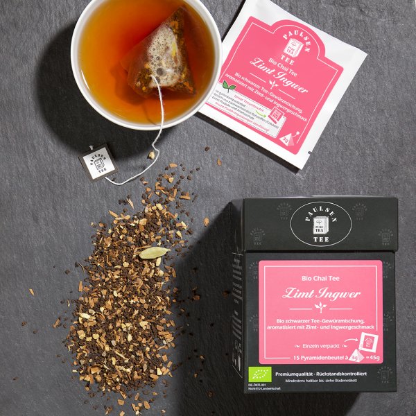 Bio Zimt Ingwer, schwarzer Tee, Chai Tee im Pyramidenbeutel